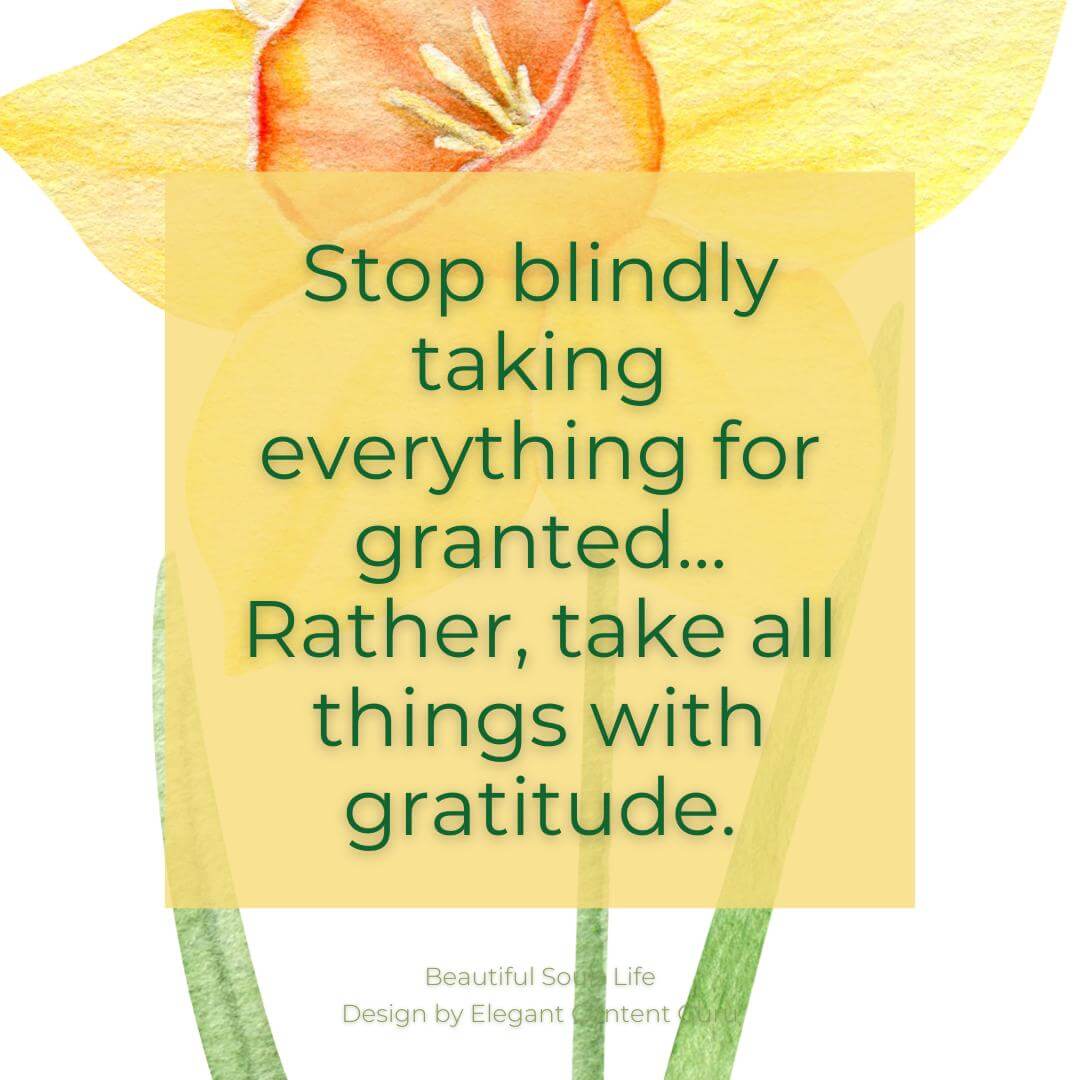 Stop blindly taking everything for granted... Rather, take all things with gratitude.