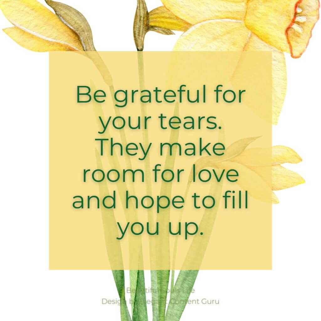 Be grateful for your tears. They make room for love and hope to fill you up.