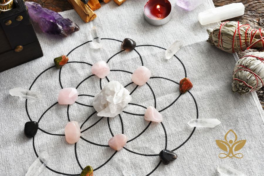 Crystal grids are patterns of crystals that are used to amplify energy and promote healing.