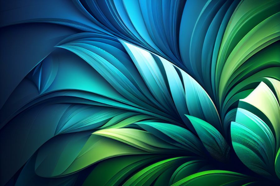 Blues and greens in a flowing abstract design.
